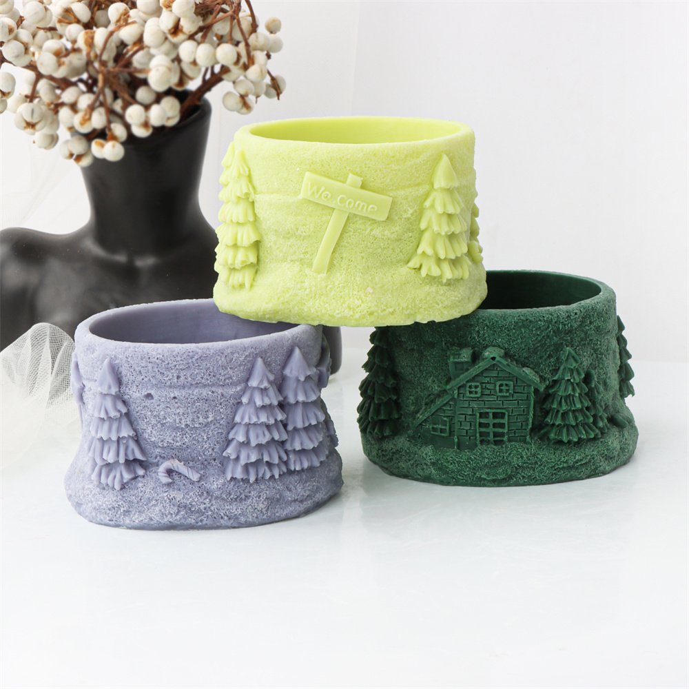 Christmas Scented Candle Supplies Xmas Tree Candle Mold Silicone Gift Ball Resin Soap Tools DIY Scene Cylinder Plaster Ornaments