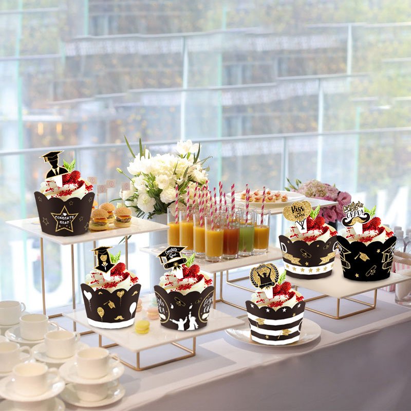 Hot selling new graduation season cake cup paper holder decorative edge plug-in card decoration cake cup decoration