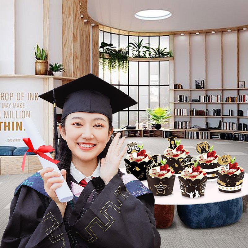 Hot selling new graduation season cake cup paper holder decorative edge plug-in card decoration cake cup decoration