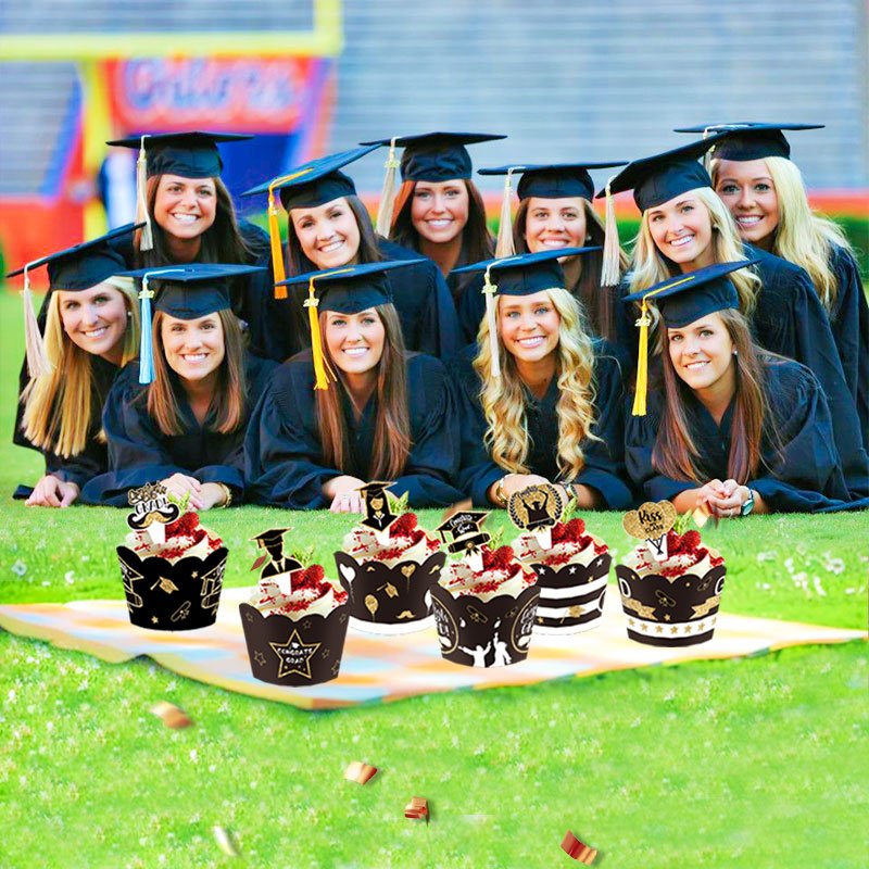 Hot selling new graduation season cake cup paper holder decorative edge plug-in card decoration cake cup decoration