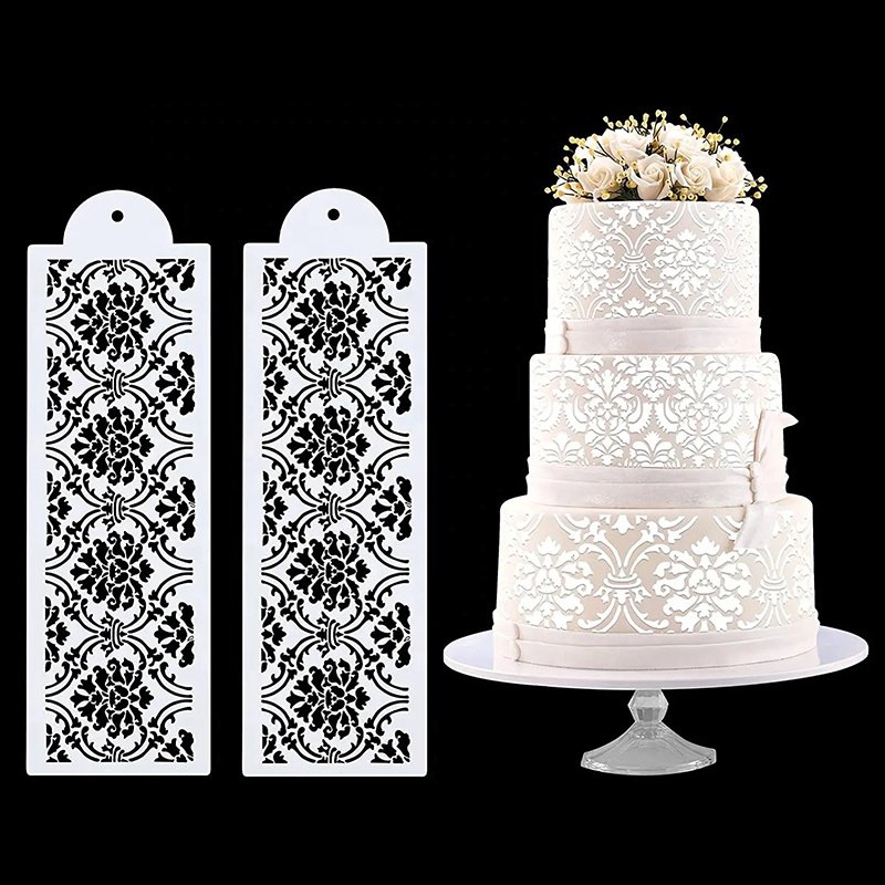 Wanlihao Plastic Spray Flower Template Stencil Lace Mesh Fondant Cake Stencils for Cake Decorating