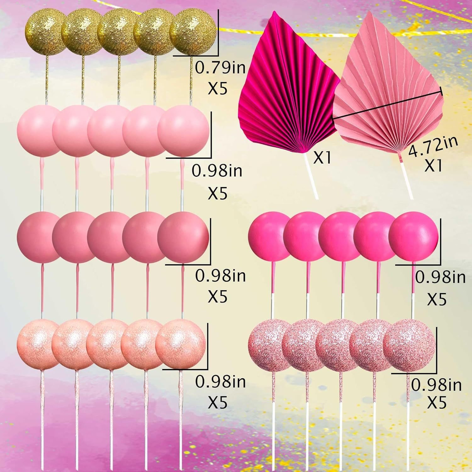 32 PCS Balls Cake Toppers Palm Leaves Cake Decorations for Birthday Wedding Baby Shower Party Supplies Mother's Day