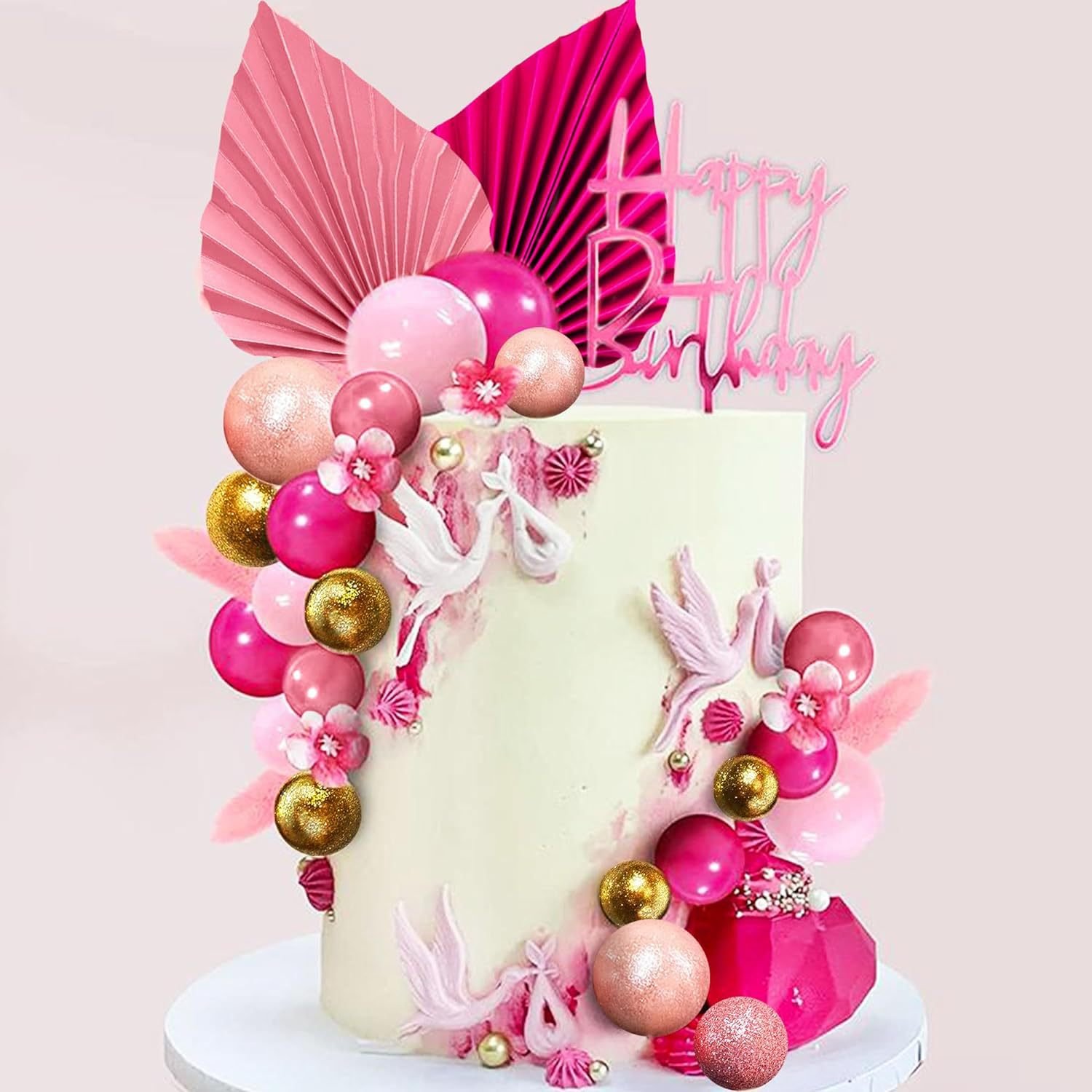 32 PCS Balls Cake Toppers Palm Leaves Cake Decorations for Birthday Wedding Baby Shower Party Supplies Mother's Day