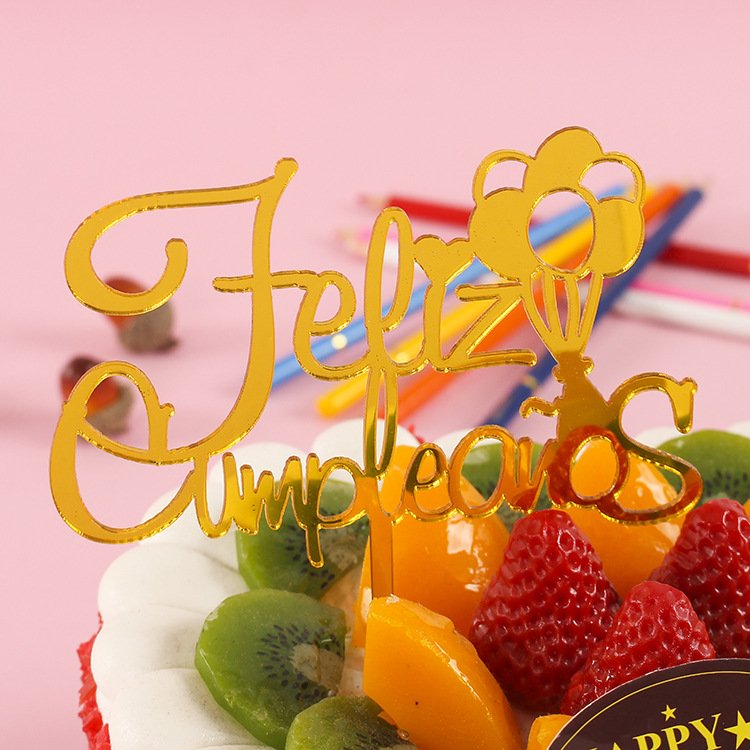 Wholesale Spanish Feliz Cumpleanos Happy Birthday Acrylic Cake Toppers En Espanol For Cupcake Decoration