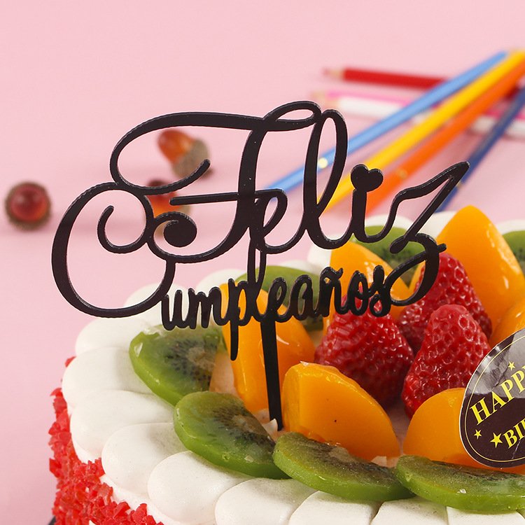 Wholesale Spanish Feliz Cumpleanos Happy Birthday Acrylic Cake Toppers En Espanol For Cupcake Decoration