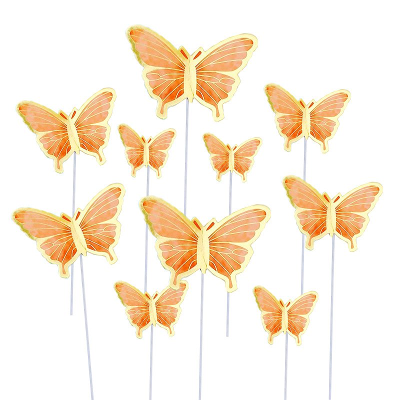Ivory Board Butterfly Cake Topper 10pc/bag With Steel Holder And Stickers Different Size Cake Party Decoration