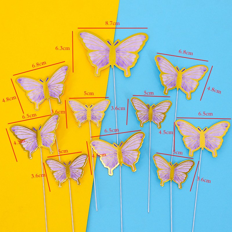 Ivory Board Butterfly Cake Topper 10pc/bag With Steel Holder And Stickers Different Size Cake Party Decoration