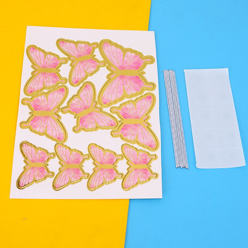 Ivory Board Butterfly Cake Topper 10pc/bag With Steel Holder And Stickers Different Size Cake Party Decoration