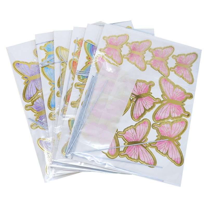 Ivory Board Butterfly Cake Topper 10pc/bag With Steel Holder And Stickers Different Size Cake Party Decoration