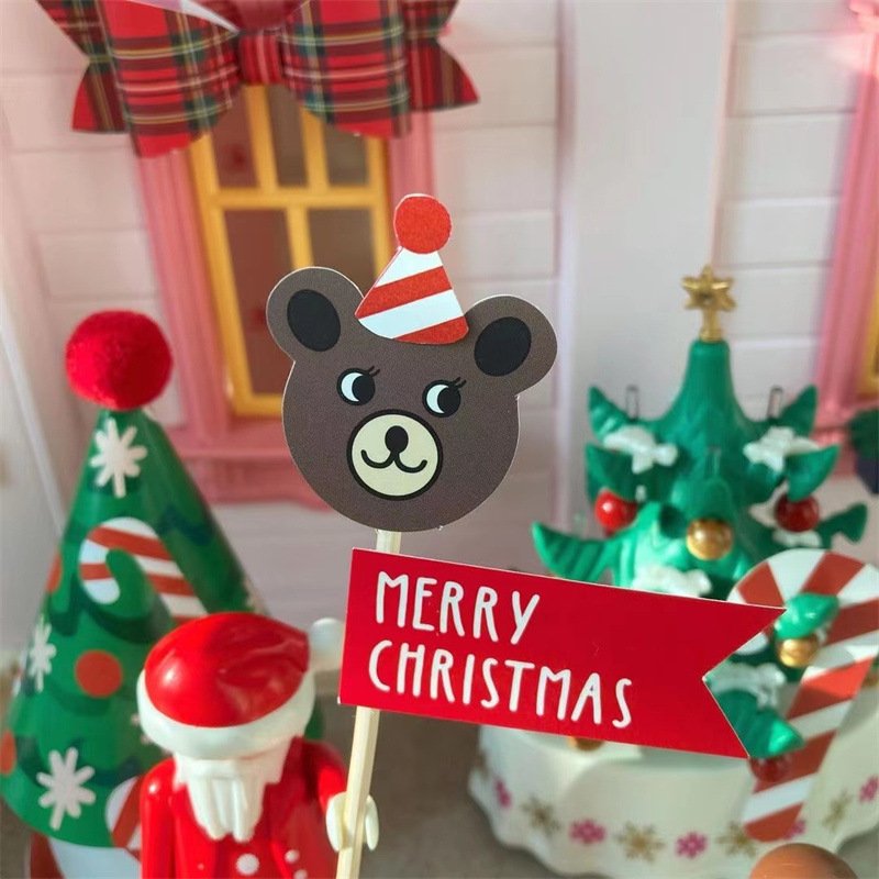 2024 Christmas Birthday Cake Topper Decoration Merry Christmas Cartoon Cake Topper for Home Xmas Party Gift Baking Supplies