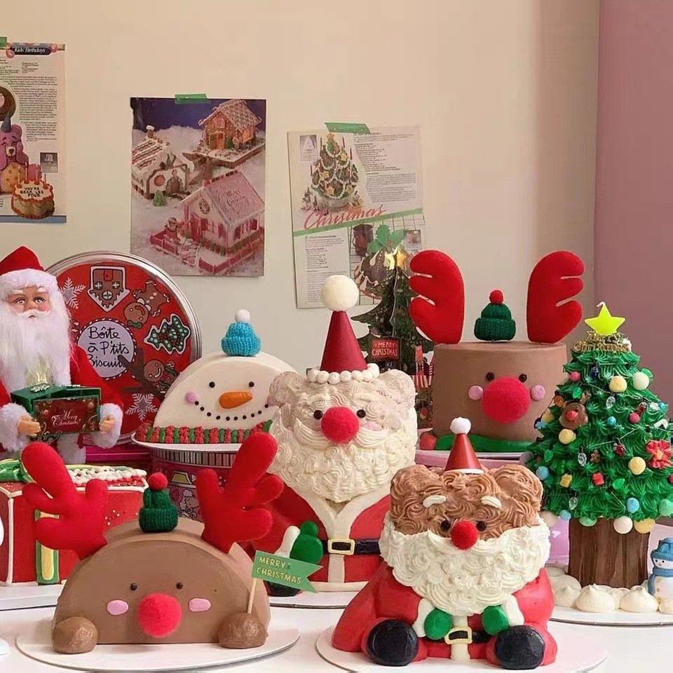 2024 Christmas Birthday Cake Topper Decoration Merry Christmas Cartoon Cake Topper for Home Xmas Party Gift Baking Supplies