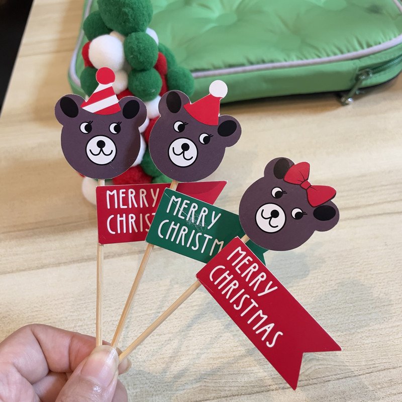 2024 Christmas Birthday Cake Topper Decoration Merry Christmas Cartoon Cake Topper for Home Xmas Party Gift Baking Supplies