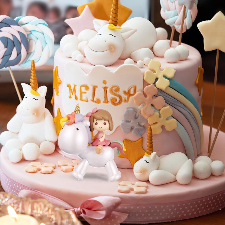 Mini Cartoon Unicorn Cake Topper Toy Doll Set Cute Figurine Cake Decoration for Girls Birthday Party Decoration Supplies