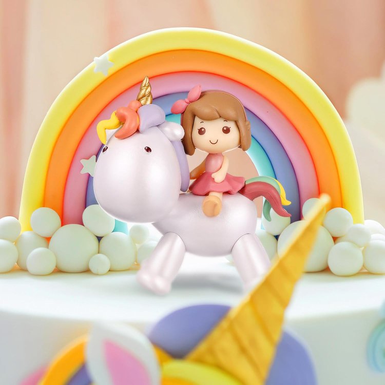 Mini Cartoon Unicorn Cake Topper Toy Doll Set Cute Figurine Cake Decoration for Girls Birthday Party Decoration Supplies