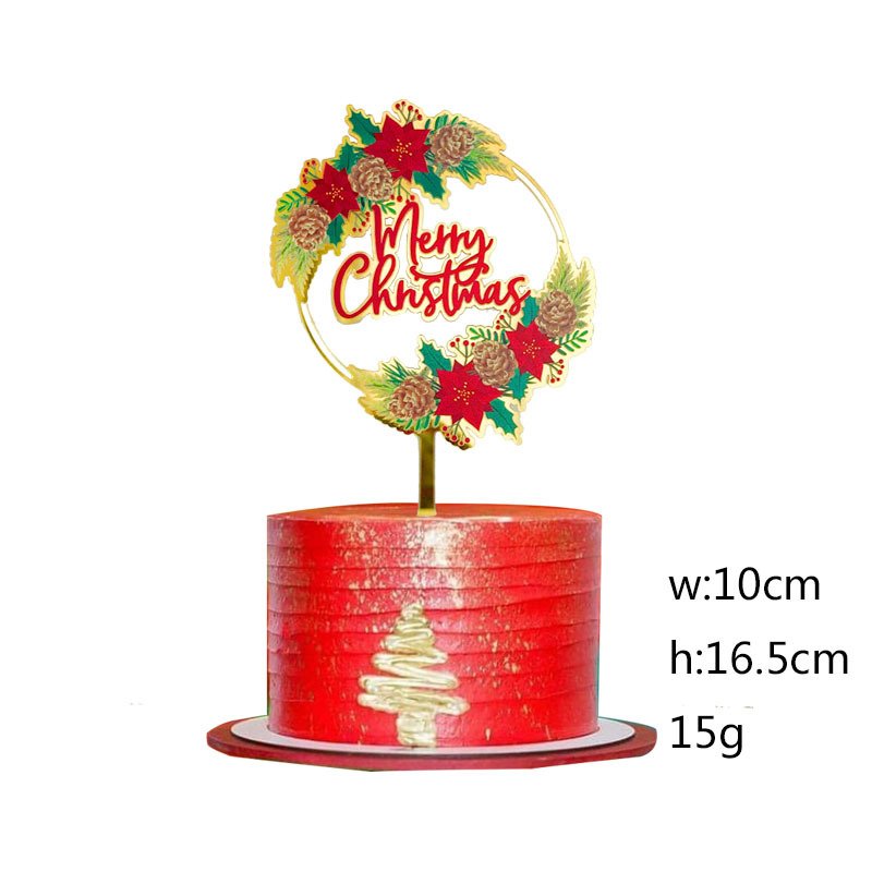 INS Merry Christmas Party Acrylic Cake Topper Color Printed Flowers Christmas Cake Decoration Supplies for Happy New Year Party