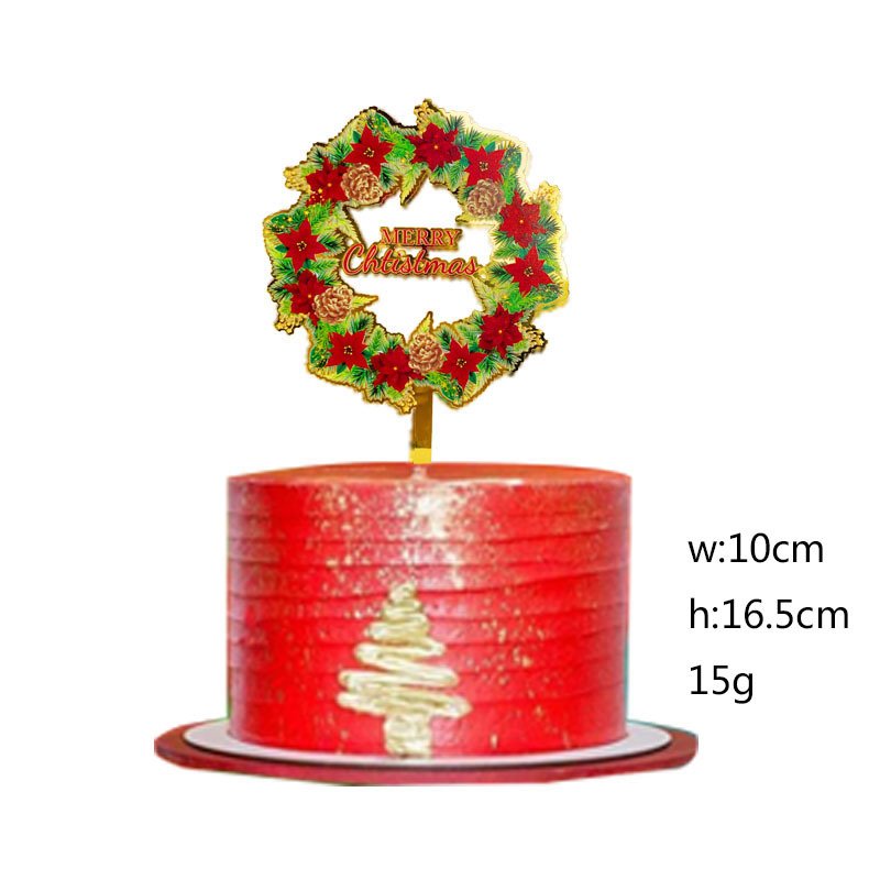 INS Merry Christmas Party Acrylic Cake Topper Color Printed Flowers Christmas Cake Decoration Supplies for Happy New Year Party