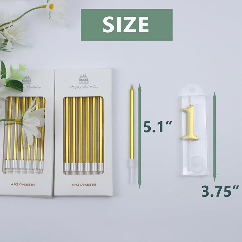 22Pcs Gold Birthday Number Long Thin Metallic Candles Set for Cake Decorations Party Wedding Anniversary Celebration Supplies
