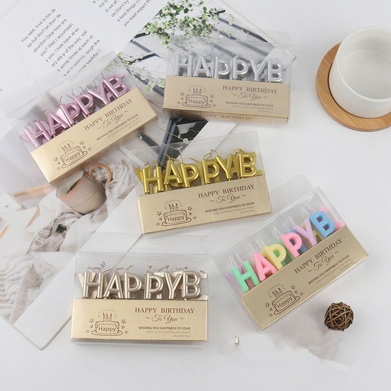 Happy Birthday candles Colorful gold-plated lettering birthday fireworks candle set cake decoration