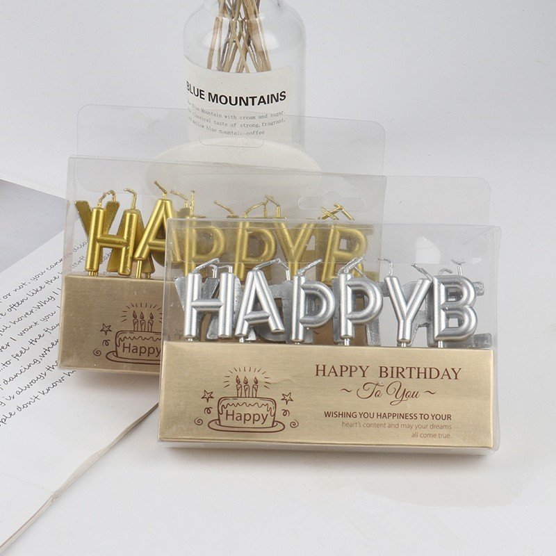 Happy Birthday candles Colorful gold-plated lettering birthday fireworks candle set cake decoration