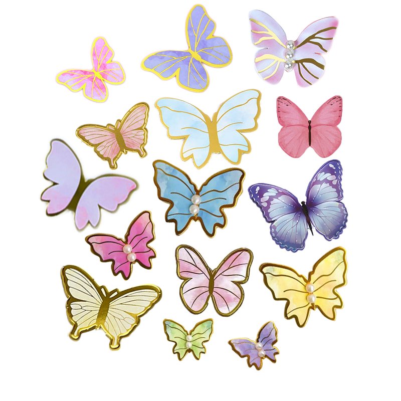 New Pink Blue Butterfly Toppers 5pcs Mesh Butterfly For Wedding Birthday Party Cakes Decoration