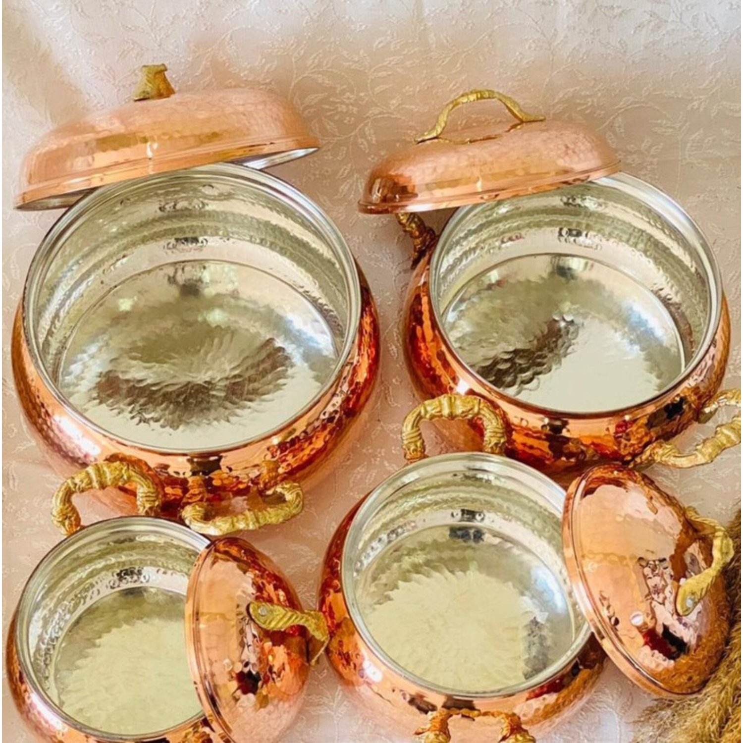 Copper Casseroles in Handmade Design with Lid Perfect for Restaurant Hotelware Food Warming and Storage