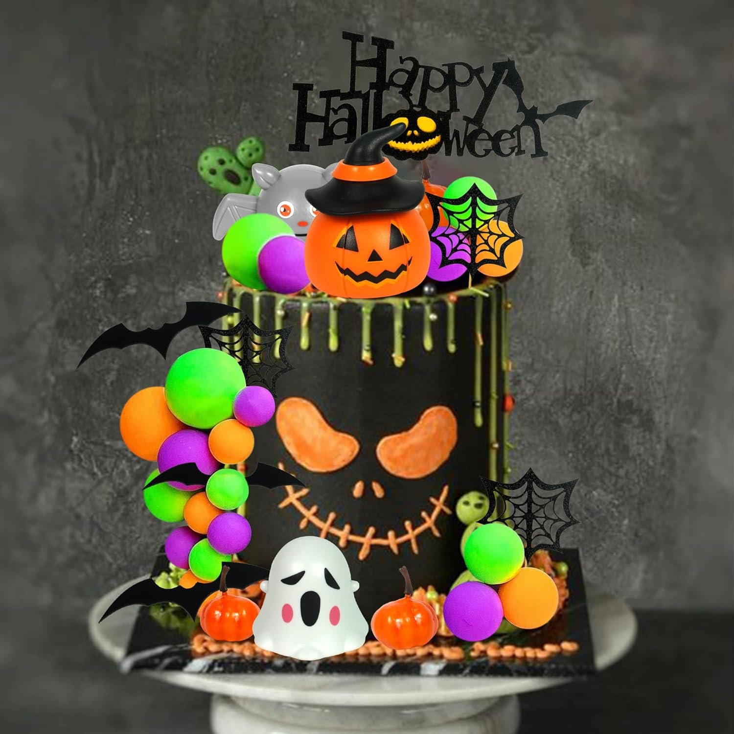Halloween Cake Toppers 3D Pumpkin Bat Ghost Cake Balls Cake Decorations For Happy Halloween Party Supplies