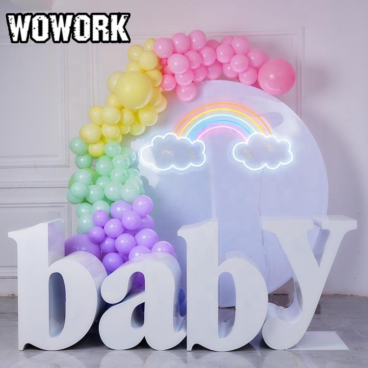 2024 WOWORK fushun free standing led metal RGB neon marquee light one cake baby letter table for party supplies decorations
