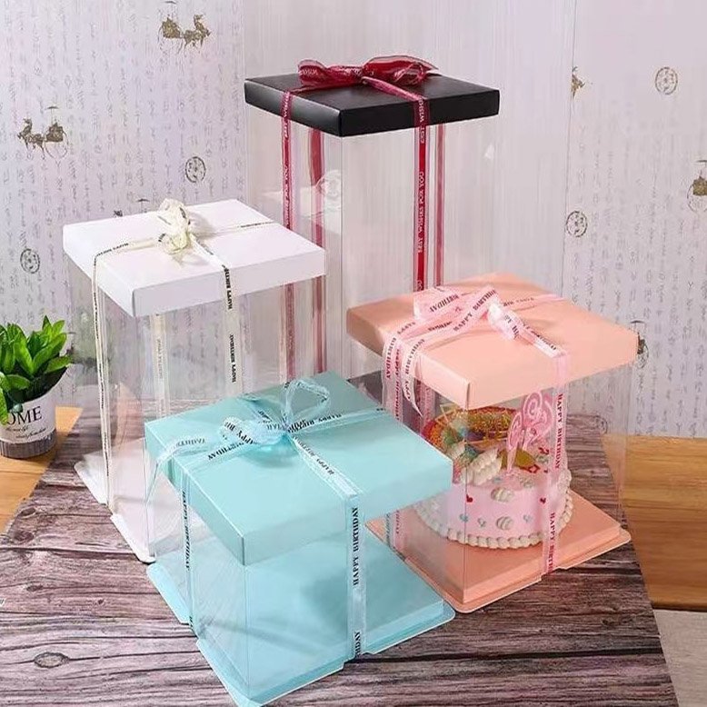 wholesale cake boxes for birthday party supplies baking tools cake packing customclear pink blue black cake box