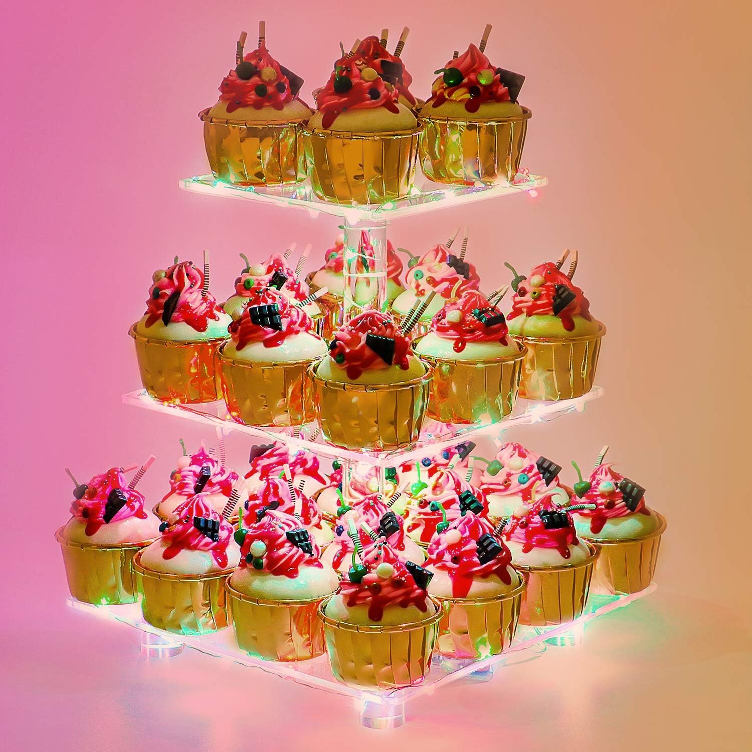 Square Cupcake Stand Premium Cupcake Holder Acrylic Cupcake Tower LED Light String Weddings Birthday Parties supplies