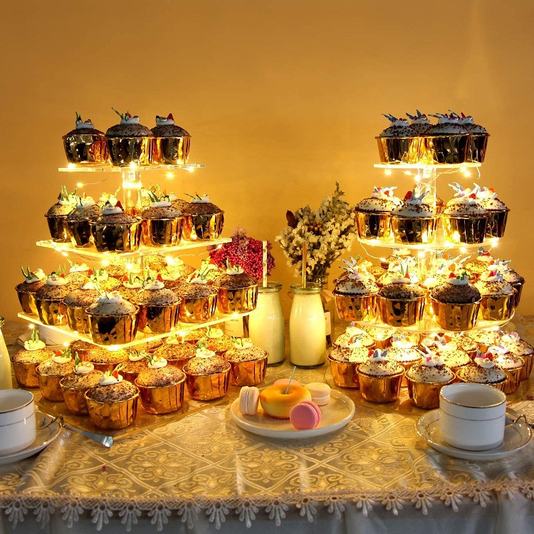 Square Cupcake Stand Premium Cupcake Holder Acrylic Cupcake Tower LED Light String Weddings Birthday Parties supplies
