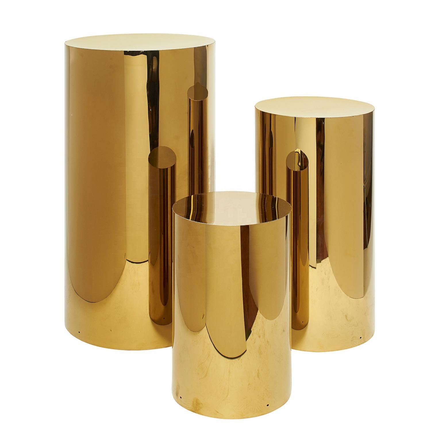 Wedding party Dessert Cake Table Silver Metal Plinth Set mirror shinny Gold Round cylinder pedestal