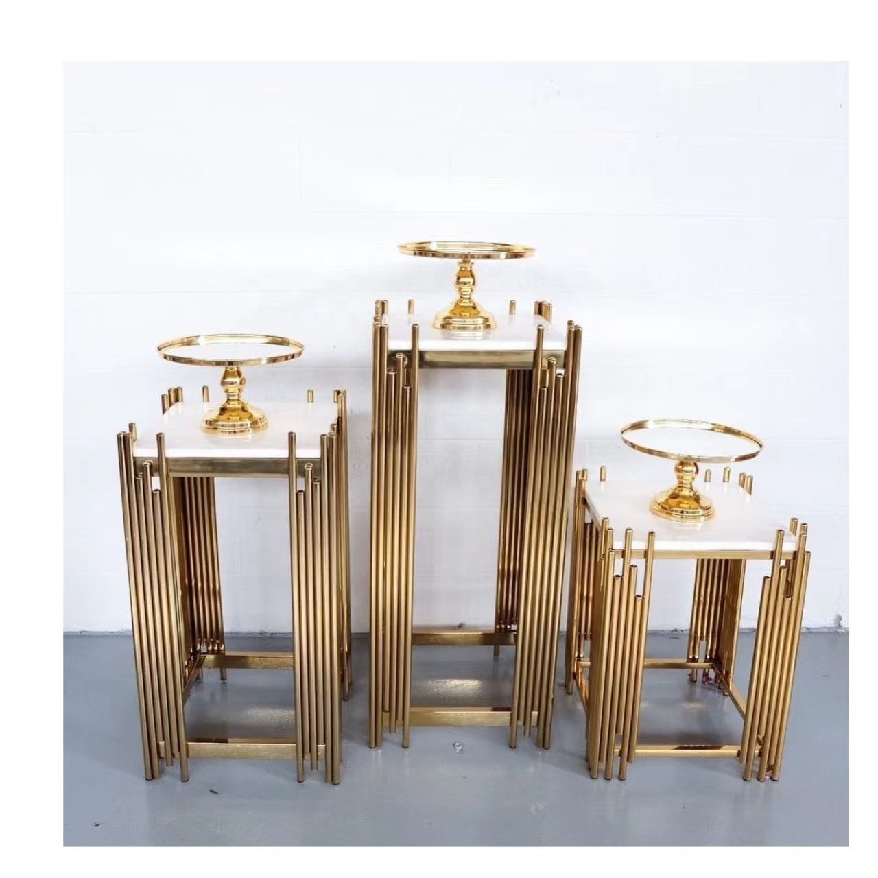 Wedding party Dessert Cake Table Silver Metal Plinth Set mirror shinny Gold Round cylinder pedestal
