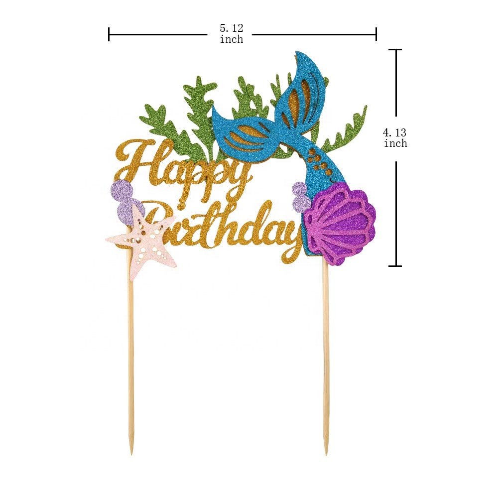 YOT Personalized Little Girl Birthday Gift Mermaid Cake Topper Happy Birthday Cake Decoration Toppers For Baby Shower