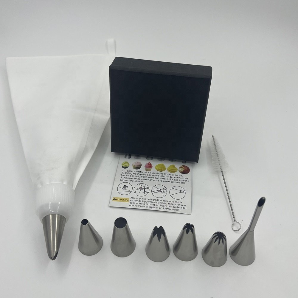 Premium Piping Bag Set including 7 Large Piping Nozzles Cotton Piping Bag Adapter For Cakes, Tarts, Biscuit Decorations