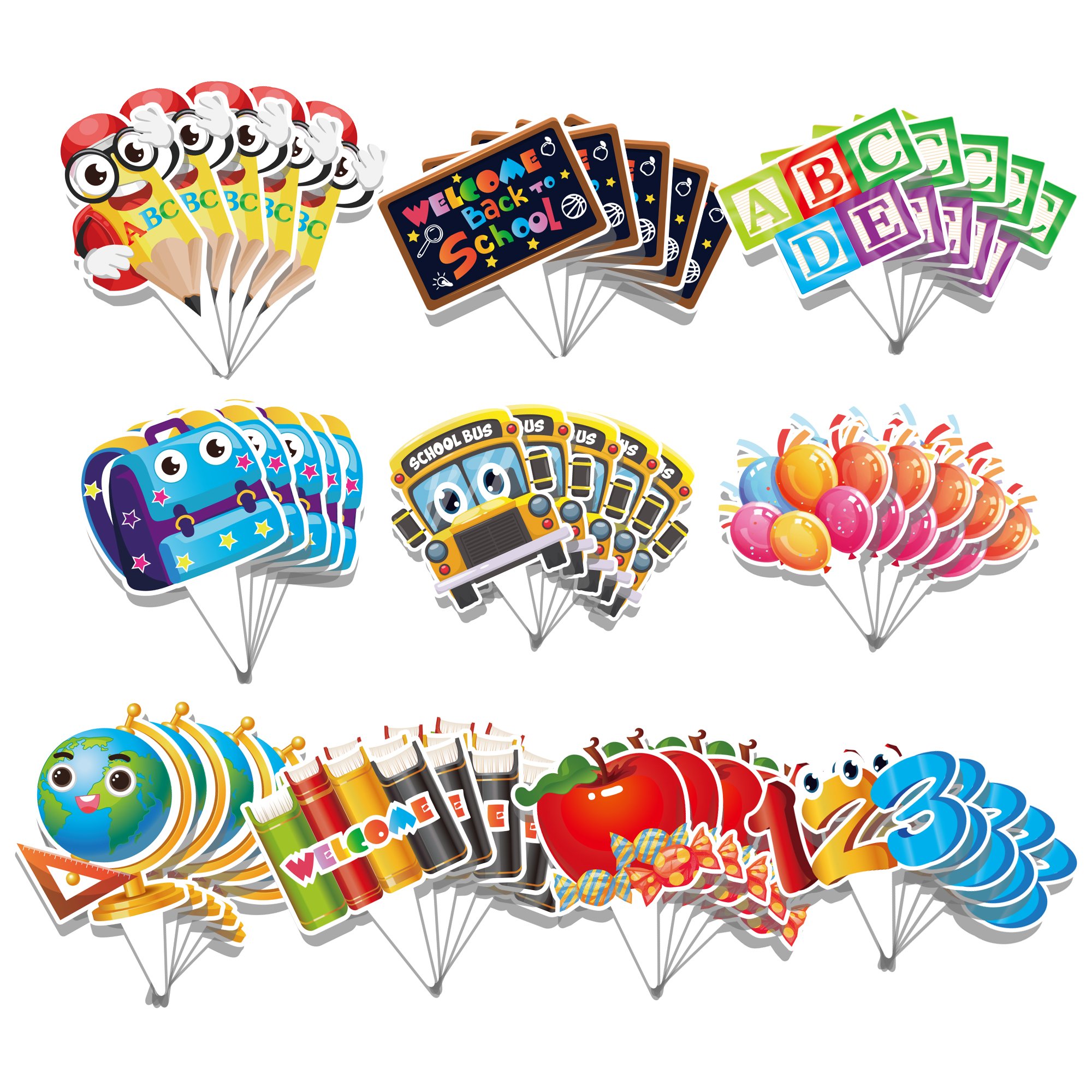 Welcome Back to School Cupcake Toppers Wrappers Cake Decorations 20 Packs for Kids First Day of School Party Supplies