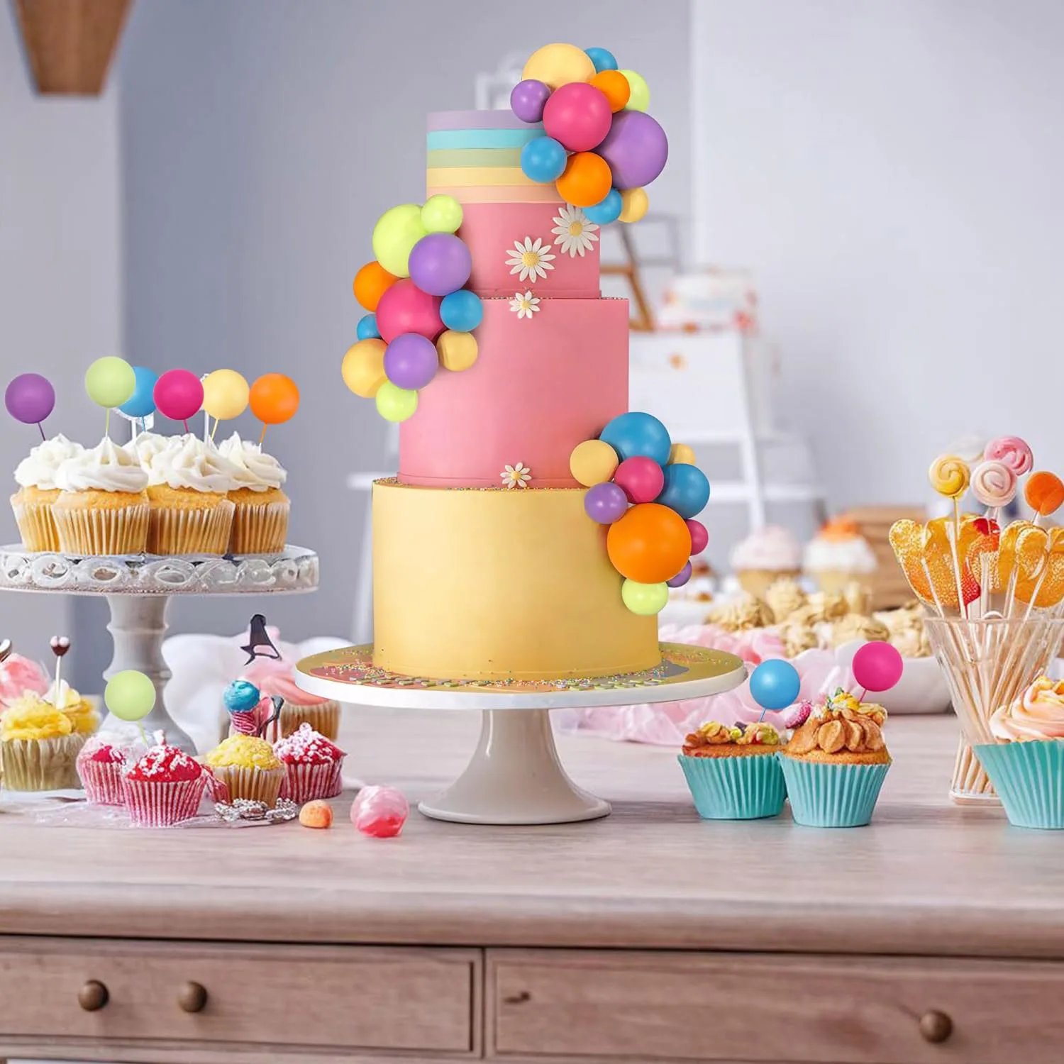 42Pcs Colorful Faux Foam Balls Cake Decoration Topper for Birthday Wedding BABY Shower Party Cake Supplies