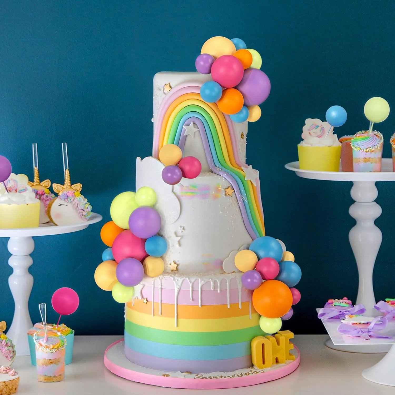42Pcs Colorful Faux Foam Balls Cake Decoration Topper for Birthday Wedding BABY Shower Party Cake Supplies