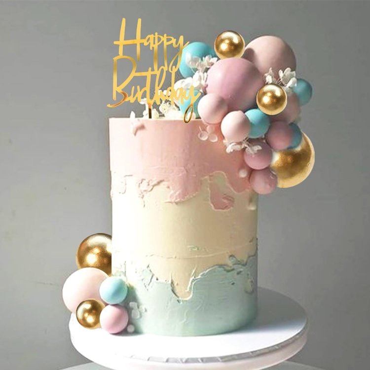 Pink Blue Balls Grass Cake Cake TopperHappy Birthday Cake Decorations for Wedding Baby Shower Party Supplies
