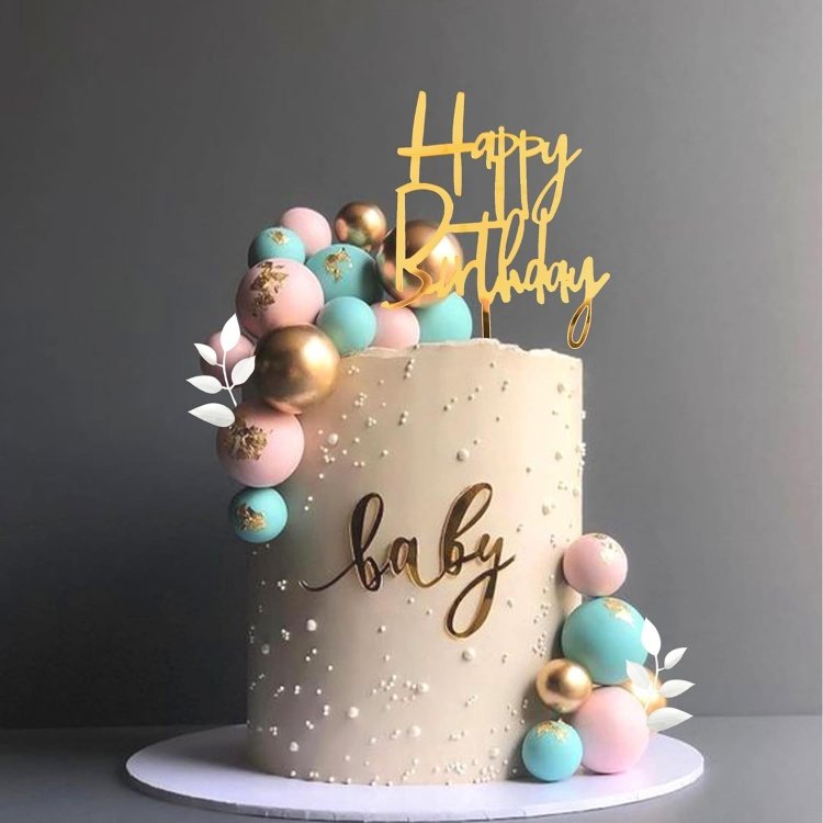 Pink Blue Balls Grass Cake Cake TopperHappy Birthday Cake Decorations for Wedding Baby Shower Party Supplies