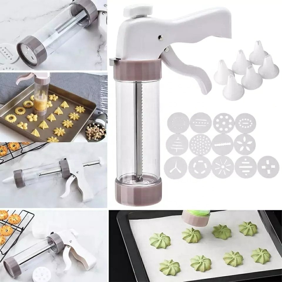 Cake Decorating Kit Cookie Press Maker Machine Clear Cookie Press Gun Kit With 13 Discs And 6 Icing Tips For DIY Cookie Biscuit