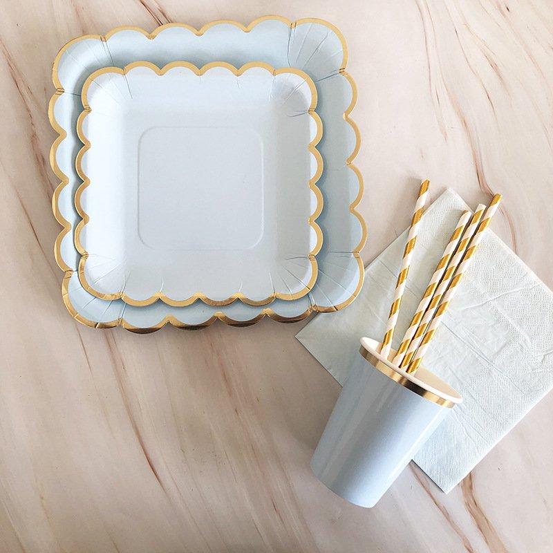 Blue Theme Dessert Counter Cutlery Boy Birthday Cake Plate Party Disposable Decoration Supplies Plate Set