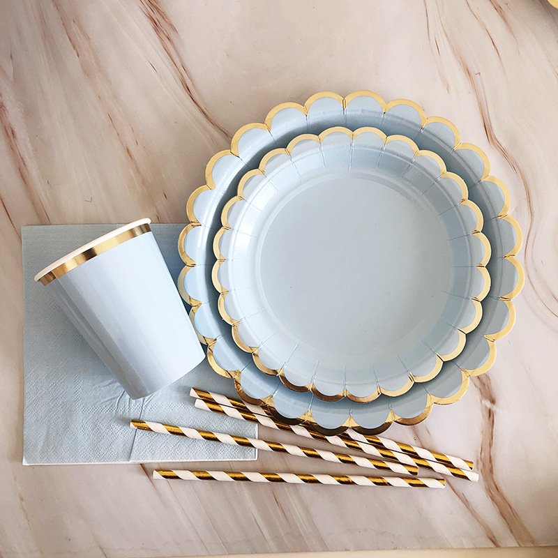 Blue Theme Dessert Counter Cutlery Boy Birthday Cake Plate Party Disposable Decoration Supplies Plate Set