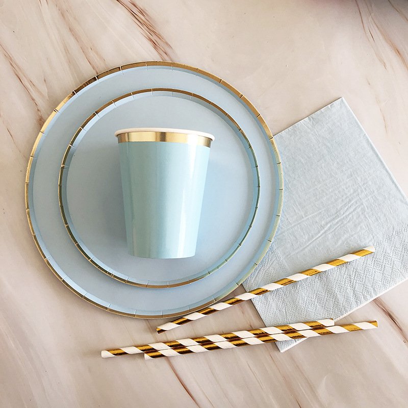 Blue Theme Dessert Counter Cutlery Boy Birthday Cake Plate Party Disposable Decoration Supplies Plate Set