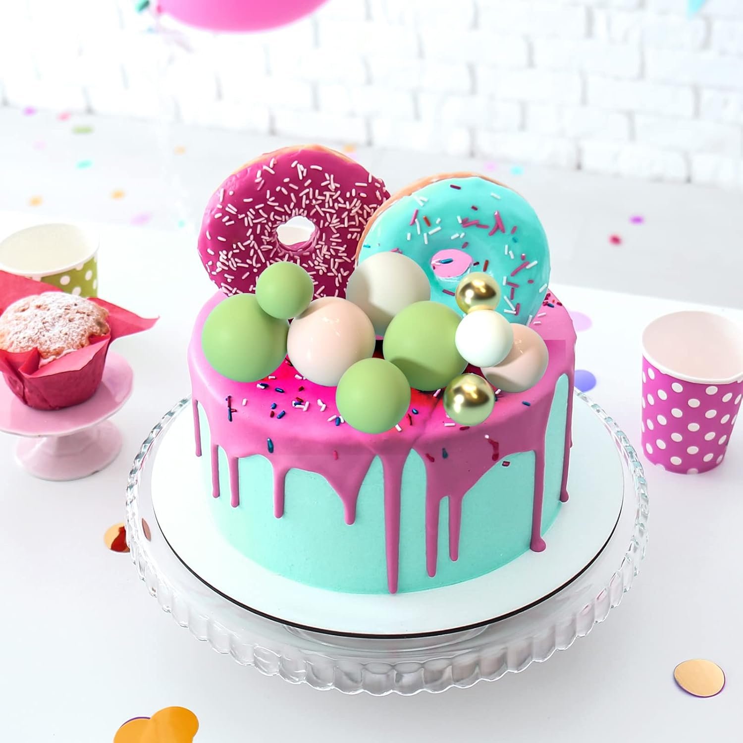4 Colors & Sizes for Pastel Baby Shower Birthday Mini Balloons Cake Decorating Ball Cake Topper 32 Pcs Foam & Wire Decorations