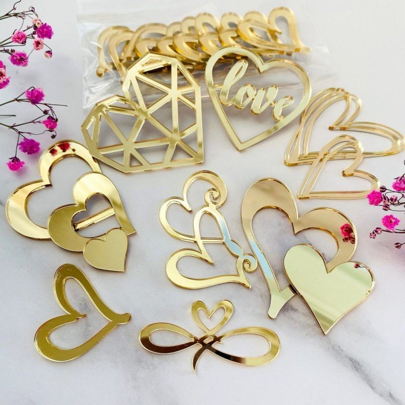 Valentine's Day Cake Decoration New Items Cake Decorations Supplies Gold Acrylic Heart Cake Topper