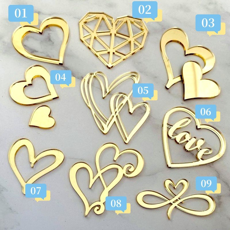 Valentine's Day Cake Decoration New Items Cake Decorations Supplies Gold Acrylic Heart Cake Topper