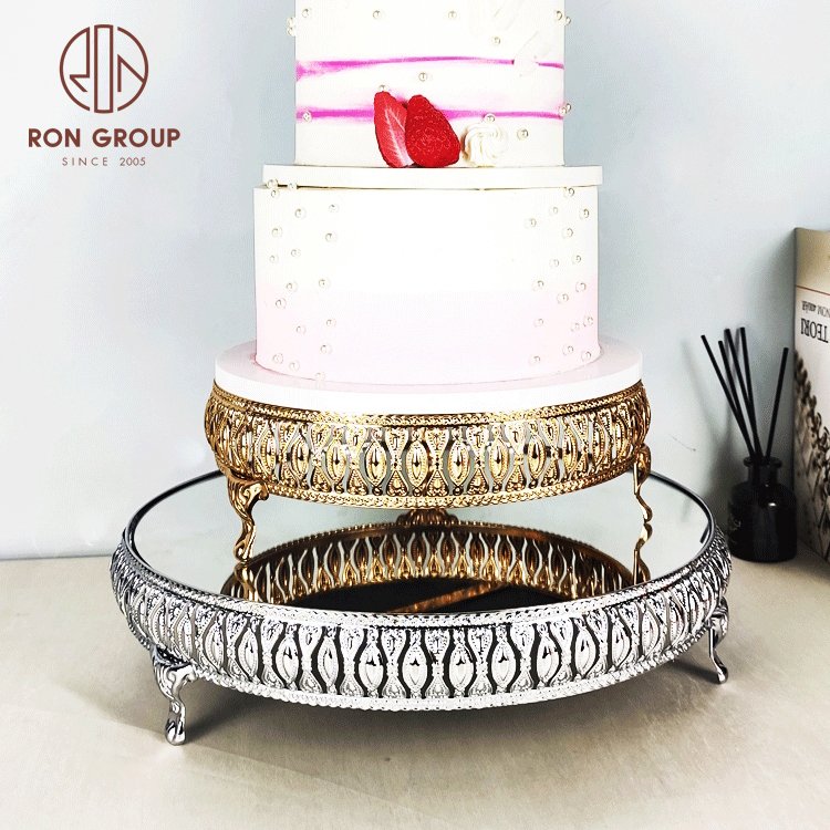birthday wedding display cake tools metal display tray round gold 3 tier dessert cake stand set mirror tray