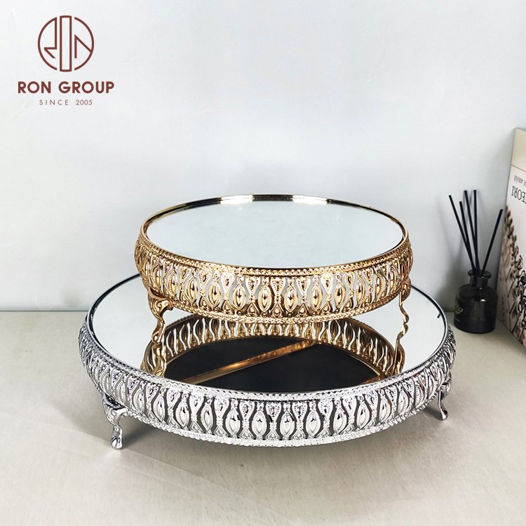 birthday wedding display cake tools metal display tray round gold 3 tier dessert cake stand set mirror tray