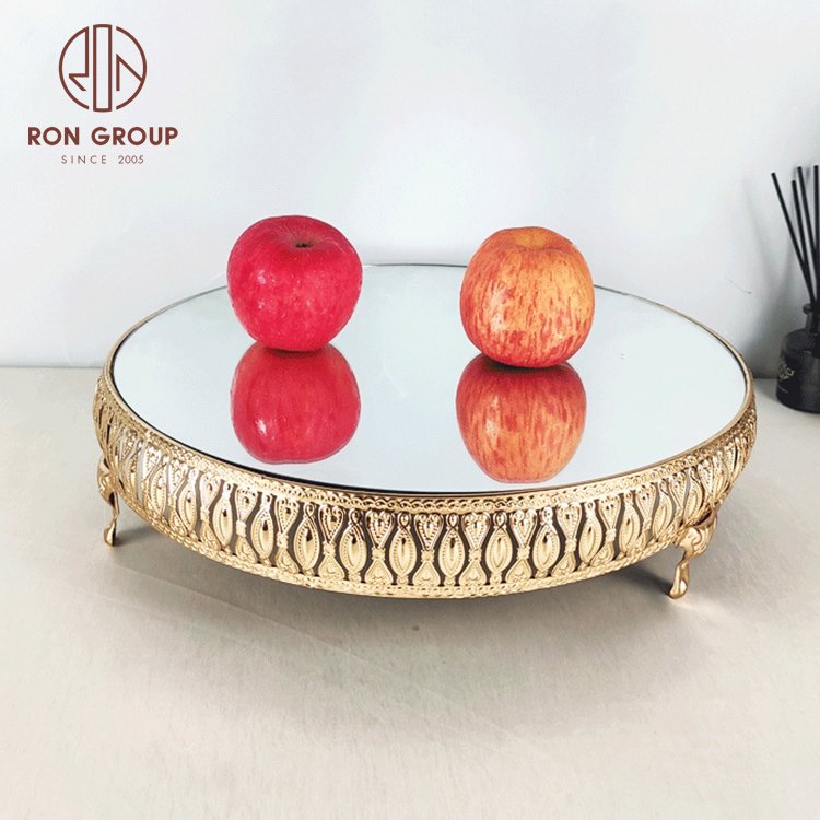 birthday wedding display cake tools metal display tray round gold 3 tier dessert cake stand set mirror tray