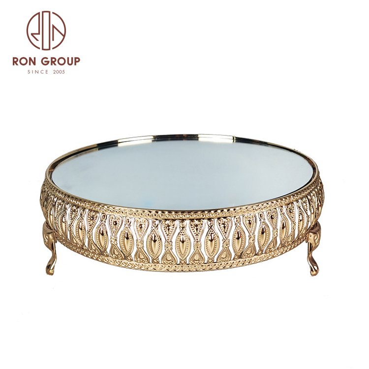 birthday wedding display cake tools metal display tray round gold 3 tier dessert cake stand set mirror tray